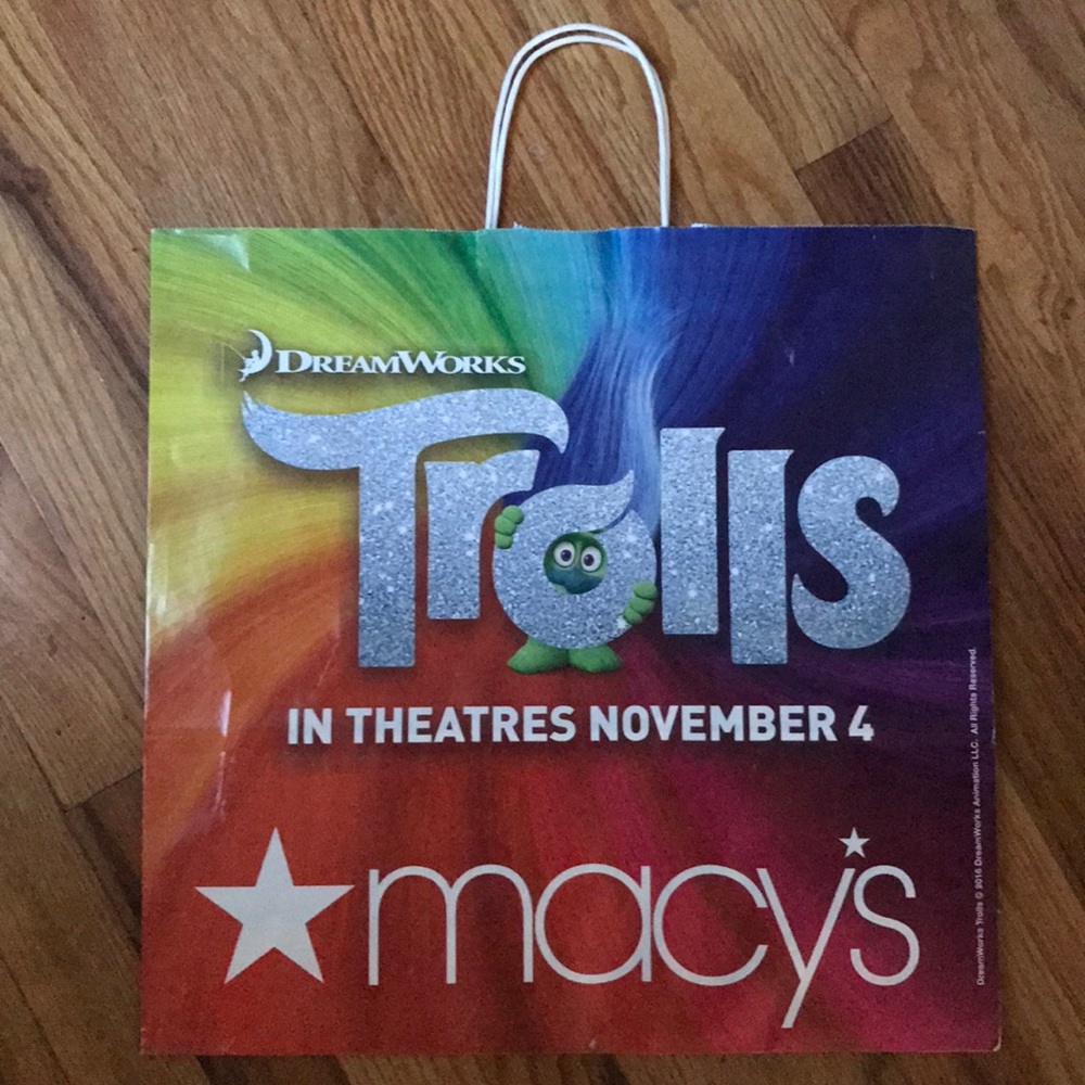 Trolls movie release 2016 Macy’s paper shopping bag